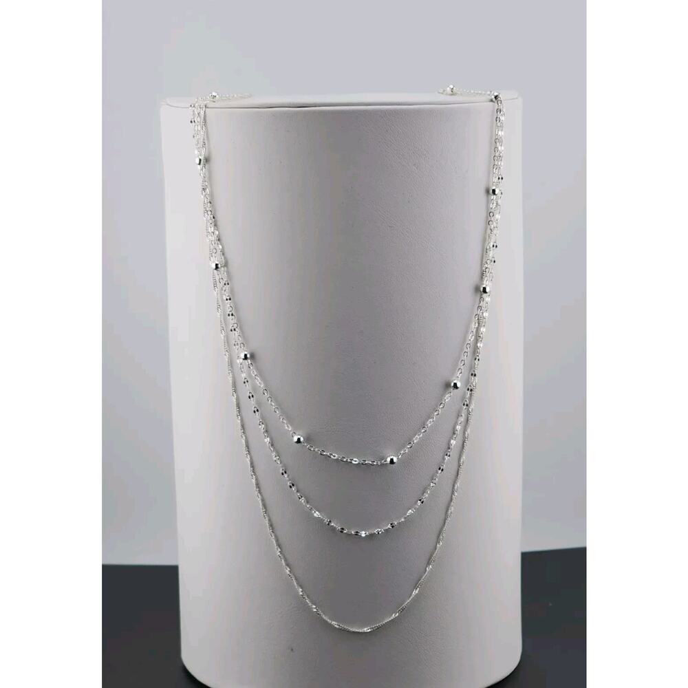 Essentials Necklace Silver Plated Triple Ball Chain Necklace 18"